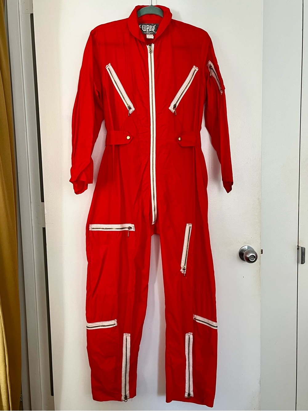 Work Wear by Barbara Dulin vintage red jumpsuit with zippers size M